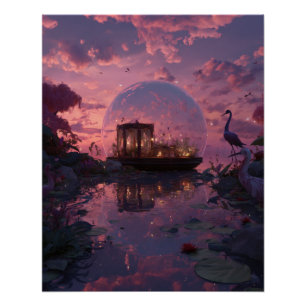 Póster Reflejos del Templo del Atardecer en Burbuja de Su