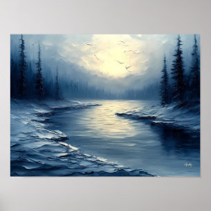 Póster Reflejos tranquilos de luz en el crepúsculo de un