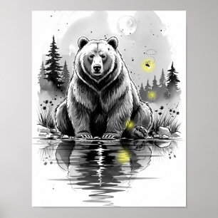 Póster Reflexión caprichosa del oso forestal