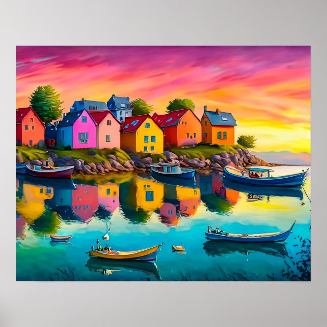 Póster Reflexión colorida sobre las casas (Frente)
