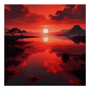 Póster Reflexión de atardecer rojo audaz - Arte de natura