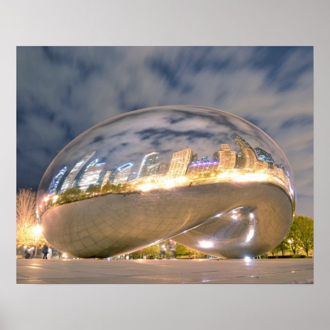 Póster Reflexión de Chicago Night Bean (Frente)