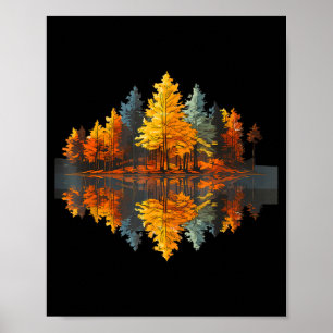 Póster Reflexión de la naturaleza bosque de otoño gráfico