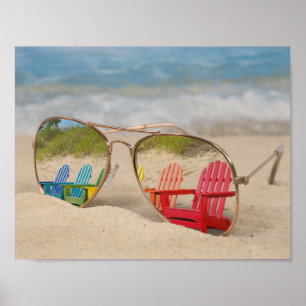 Póster Reflexión de la silla de playa en gafas de sol