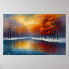 Póster Reflexión de otoño en un lago tranquilo