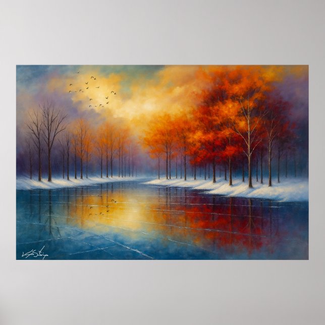Póster Reflexión de otoño en un lago tranquilo (Frente)