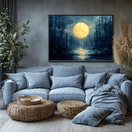 Póster Reflexión del Bosque a la Luz de la Luna – Azul y