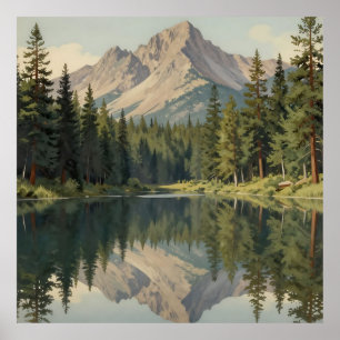 Póster Reflexión del lago majestuoso de la montaña
