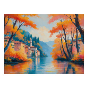 Póster Reflexión del lago otoñal - Paisaje natural sereno