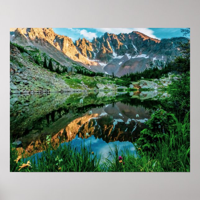 Póster Reflexión del Lago Sun Ridge // Flores silvestres (Frente)