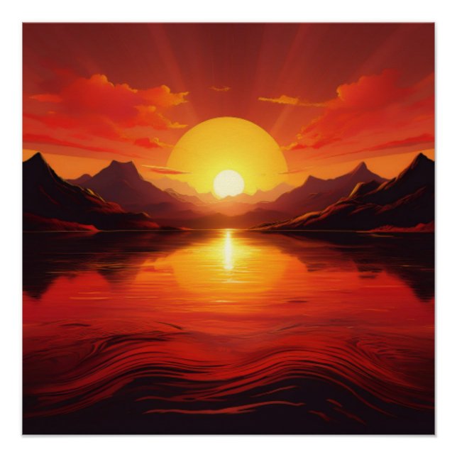 Póster Reflexión sobre el atardecer - Arte natural tranqu (Anverso)