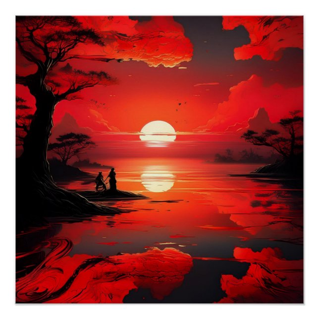Póster Reflexión sobre el atardecer rojo - Arte natural p (Anverso)