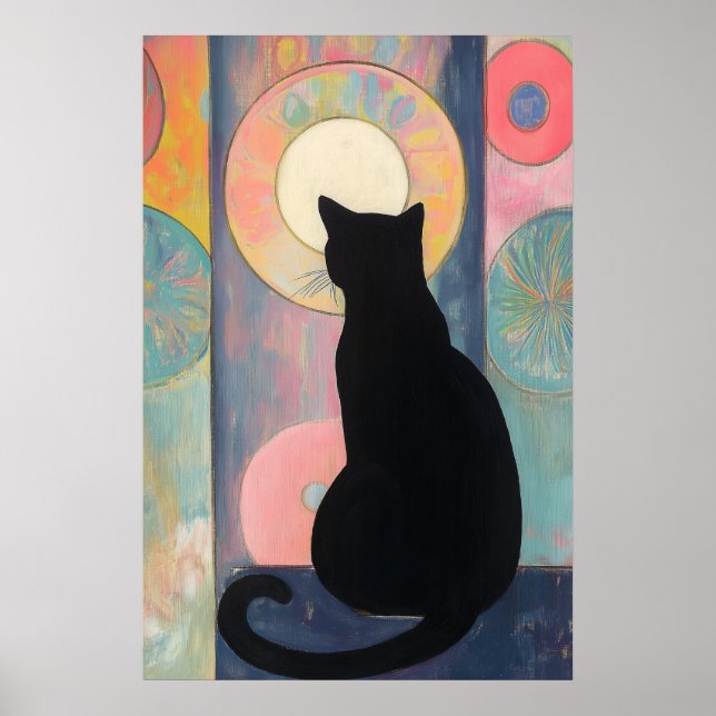 Póster Reflexión sobre el gato negro: Elegancia abstracta (Frente)