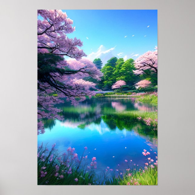 Póster Reflexión sobre el lago, cielo azul (Frente)