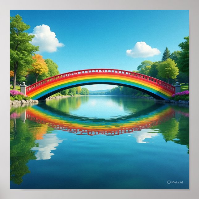 Póster Reflexión sobre el puente arco iris curvo (Frente)