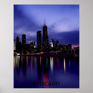 Póster Reflexión sobre la luz del río Skyline de Chicago