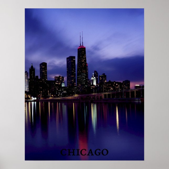 Póster Reflexión sobre la luz del río Skyline de Chicago  (Frente)