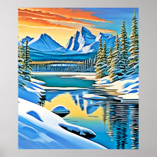 Póster Reflexión sobre la montaña nevada
