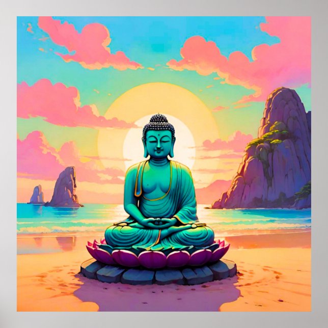 Póster Reflexión sobre la puesta de sol de Buda (Frente)