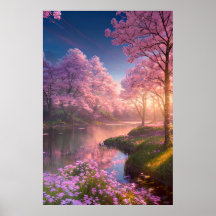 Reflexiones al atardecer sobre el río Cherry Bloss