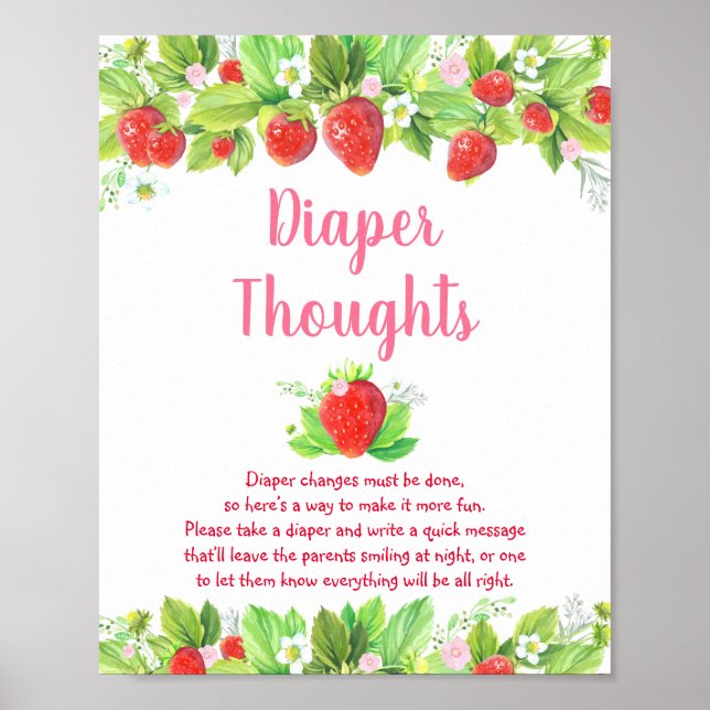 Póster Reflexiones de pañales Baby Shower con flores rosa (Frente)