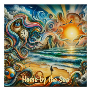 Póster Reflexiones incansables: Paisaje costero surrealis