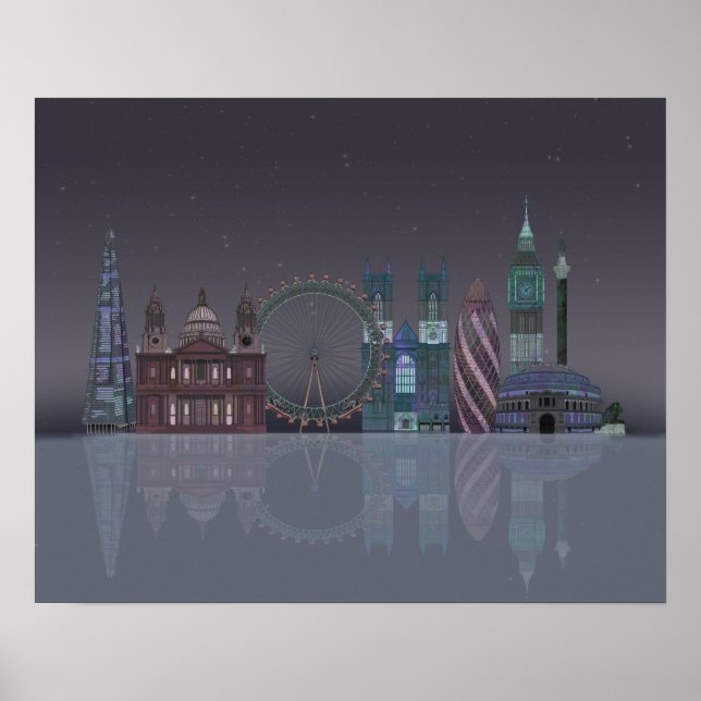 Póster Reflexiones nocturnas en el Skyline de Londres (Frente)