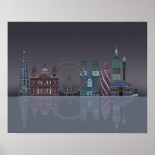 Póster Reflexiones nocturnas sobre el Skyline de Londres