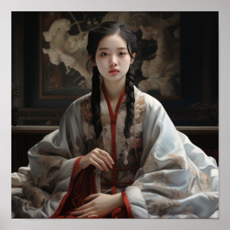 Póster Reflexiones serenas: Una Chica china cautivadora