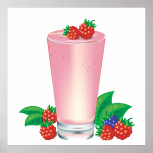 Póster Refrescante Berry Smoothie Bebida Rosa