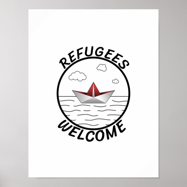 Póster Refugiados bienvenidos: Papel de protesta bote reg (Frente)