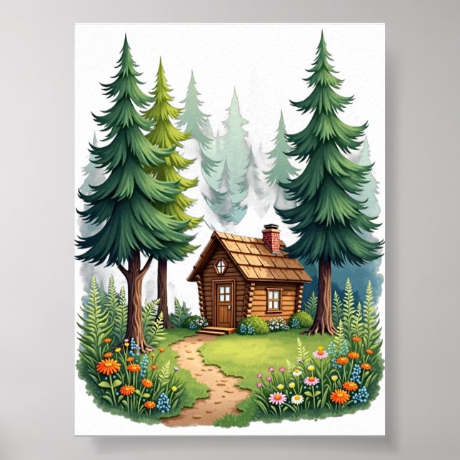 Póster Refugio de naturaleza de flores silvestres cabaña  (Frente)