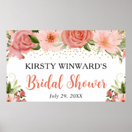 Póster Regadera de novia boho de rosas rosadas acuarela