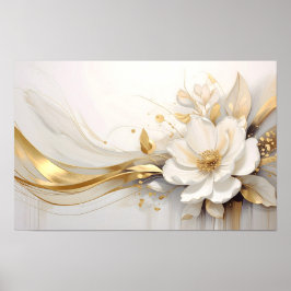 Póster  Regal Abstraction: A White Rose Embracing Golden 