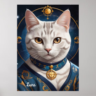 Póster Regal American Shorthair Cat vestido con azul