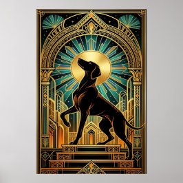 Póster Regal Art Deco Hound Dog Gold Silhouette