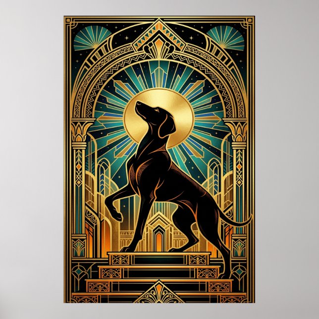 Póster Regal Art Deco Hound Dog Gold Silhouette (Frente)