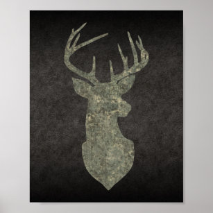 Póster Regal Buck Trophy Deer Silhouette en camuflaje