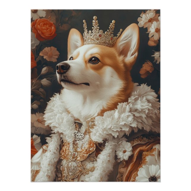 Póster Regal Corgi Portrait with Crown and Floral Accents (Anverso)