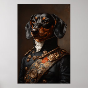 Póster Regal Dachshund con uniforme militar napoleónico