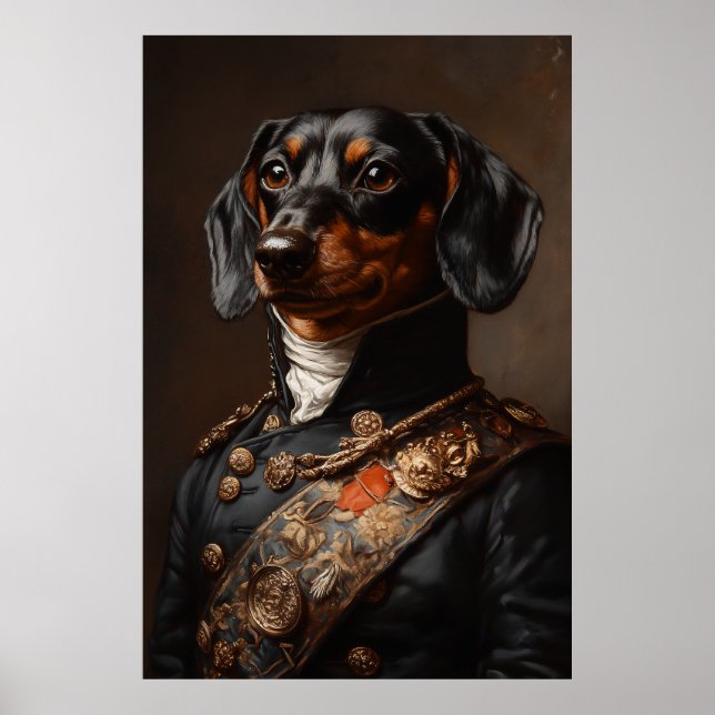 Póster Regal Dachshund con uniforme militar napoleónico (Frente)
