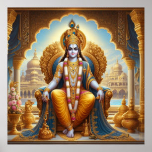 Póster Regal Gold Ornate Krishna Dwarkadheesh Throne Art