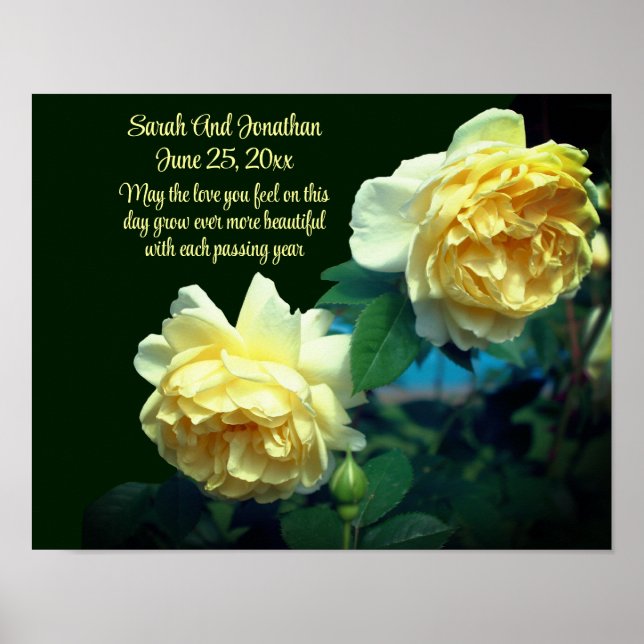 Póster Regalo Boda personalizado de rosas amarillas (Frente)