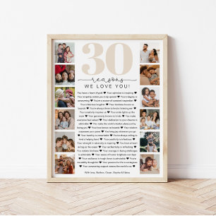 Póster Regalo conmemorativo de cumpleaños 30 razones por 