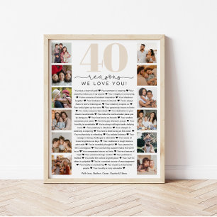 Póster Regalo conmemorativo de cumpleaños 40 razones por 