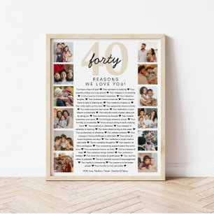 Póster Regalo conmemorativo de cumpleaños 40 razones por 