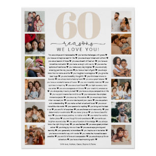 Póster Regalo conmemorativo de cumpleaños 60 Razones por 