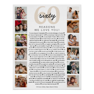 Póster Regalo conmemorativo de cumpleaños 60 Razones por 