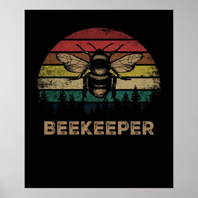 Póster Regalo de abejas retro vintage Beekeeper Beee (Frente)