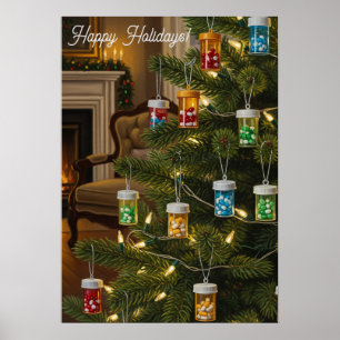 Póster Regalo de árbol de Navidad de farmacéutico Botella